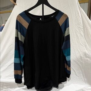Striped Sleeve Black Top